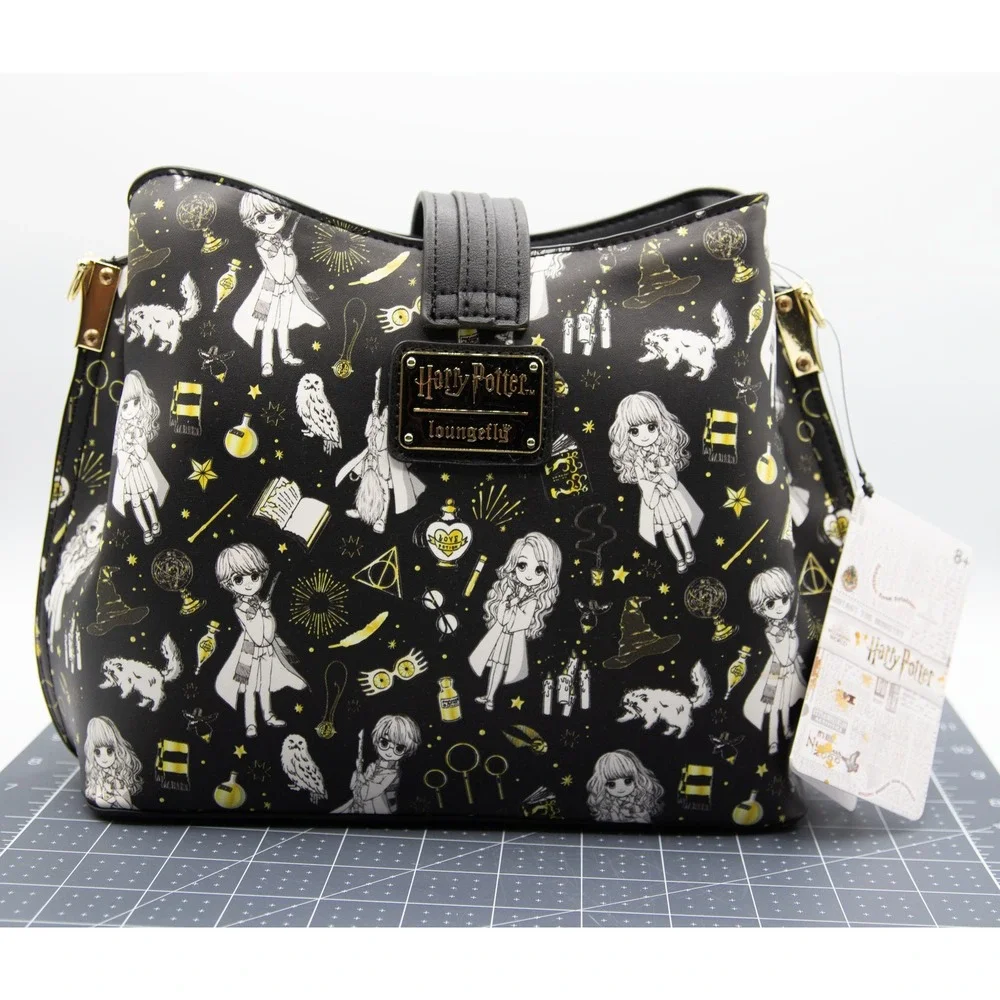 Loungefly Harry Potter Black and‎ Gold All Over Print Crossbody Purse